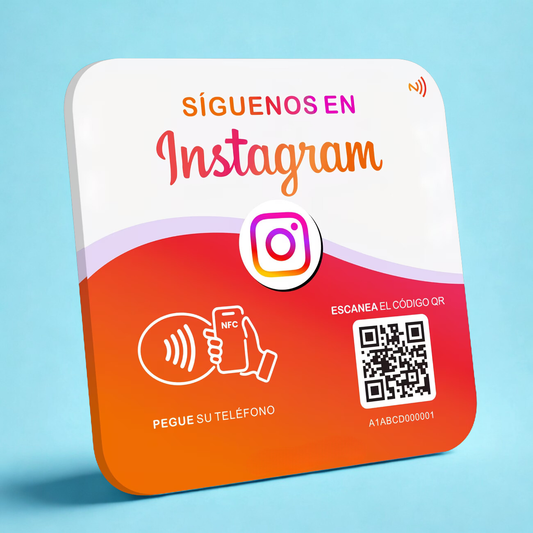 PLACA INSTAGRAM ADHESIVA PARA RESEÑAS CON CODIGO QR Y NFC